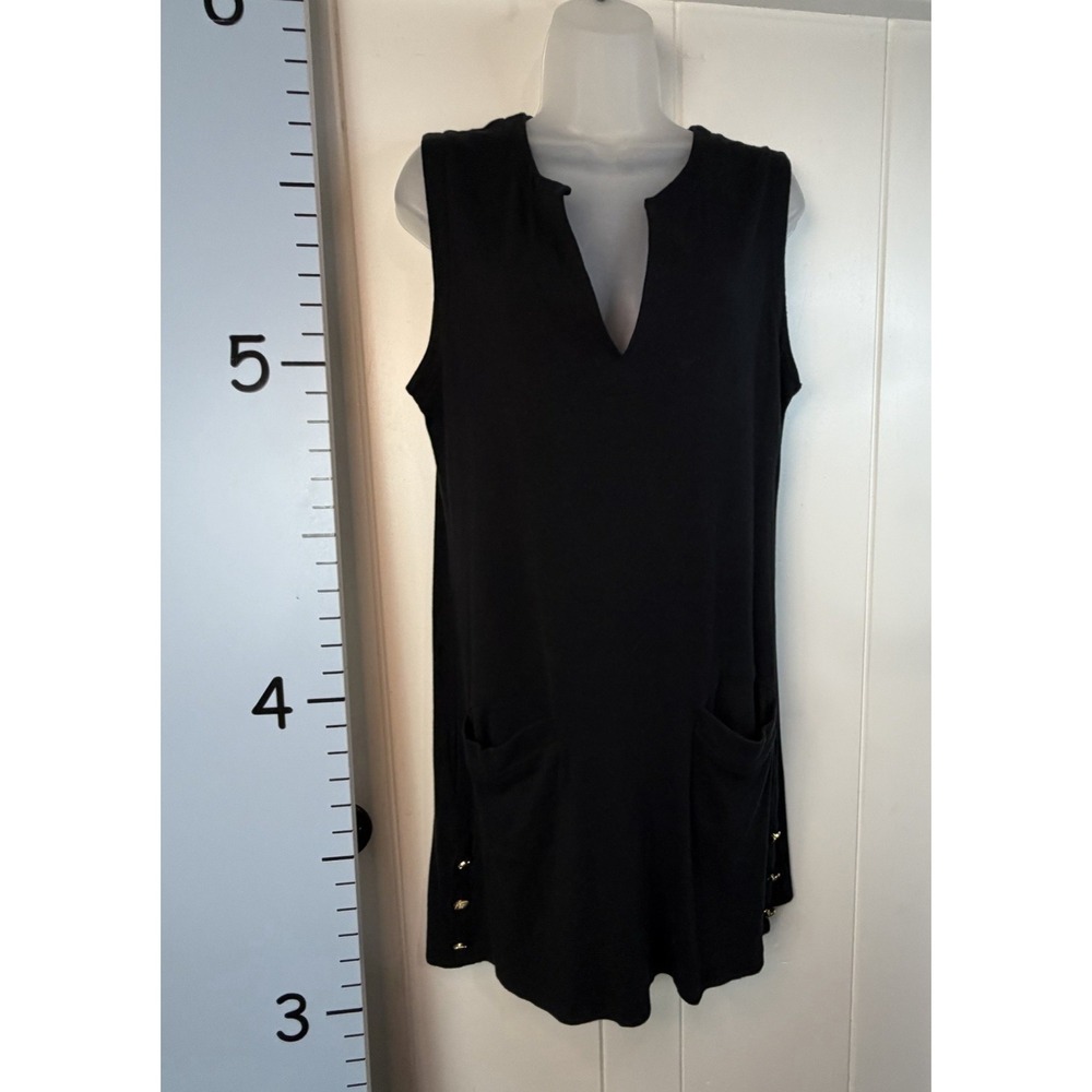 Lauren Ralph Lauren Black Pullover Sheath Dress Button Accent Sleeveless Medium